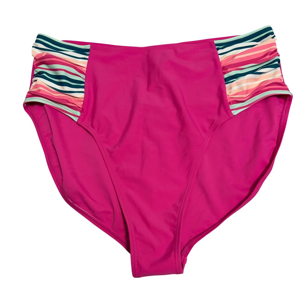 Matilda Jane Pink High Waisted Bikini Bottoms Striped Sides Large NWT